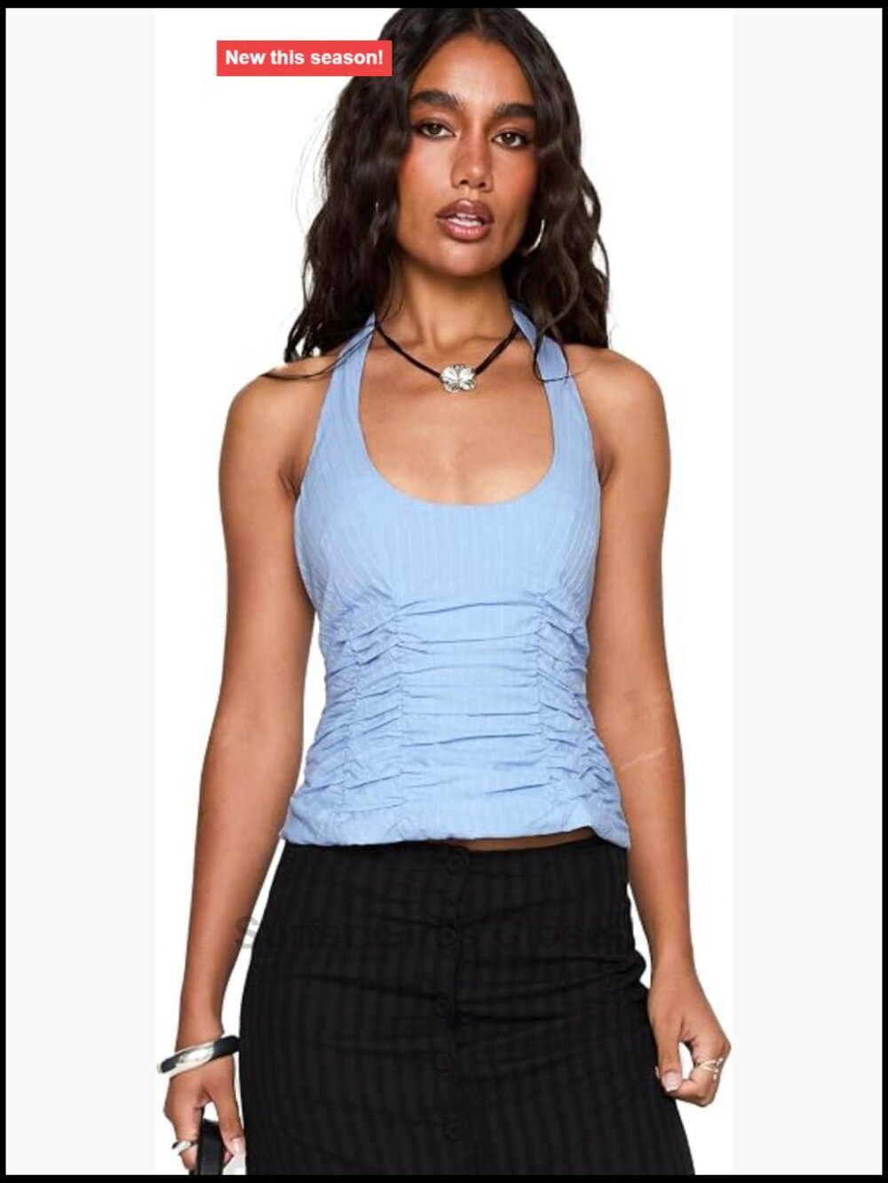 Princess Polly Nataliya Halter Crop Top Ruched Scoop Neck Blue